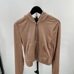Y2K Juicy Couture Tan Velour Hooded Jacket - Small